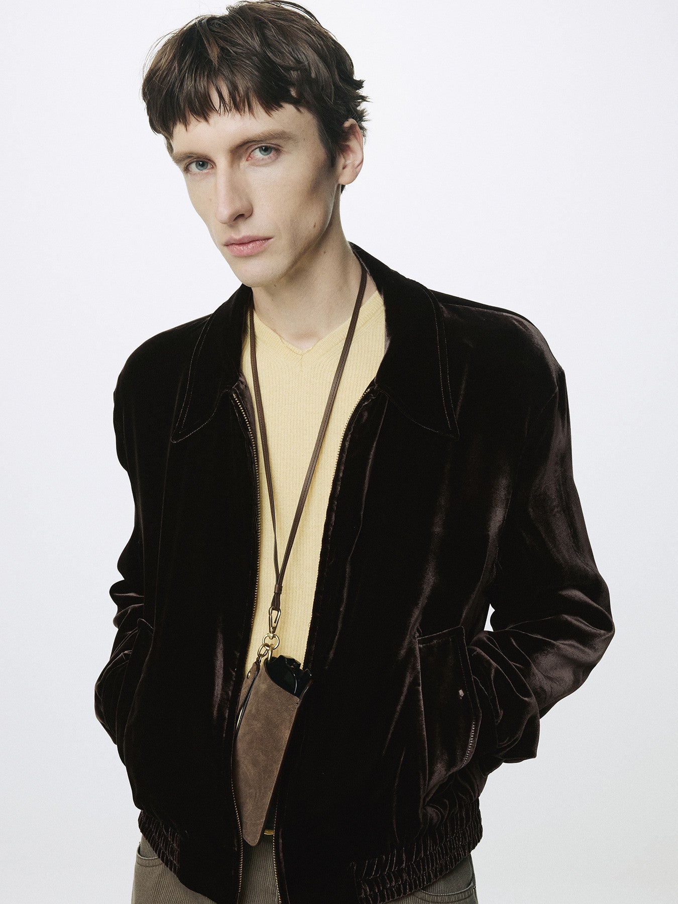 Tonywack - Velvet Zippered Blouson Jacket (Dark Brown) product image 1 | TRAB K-Fashion Australia