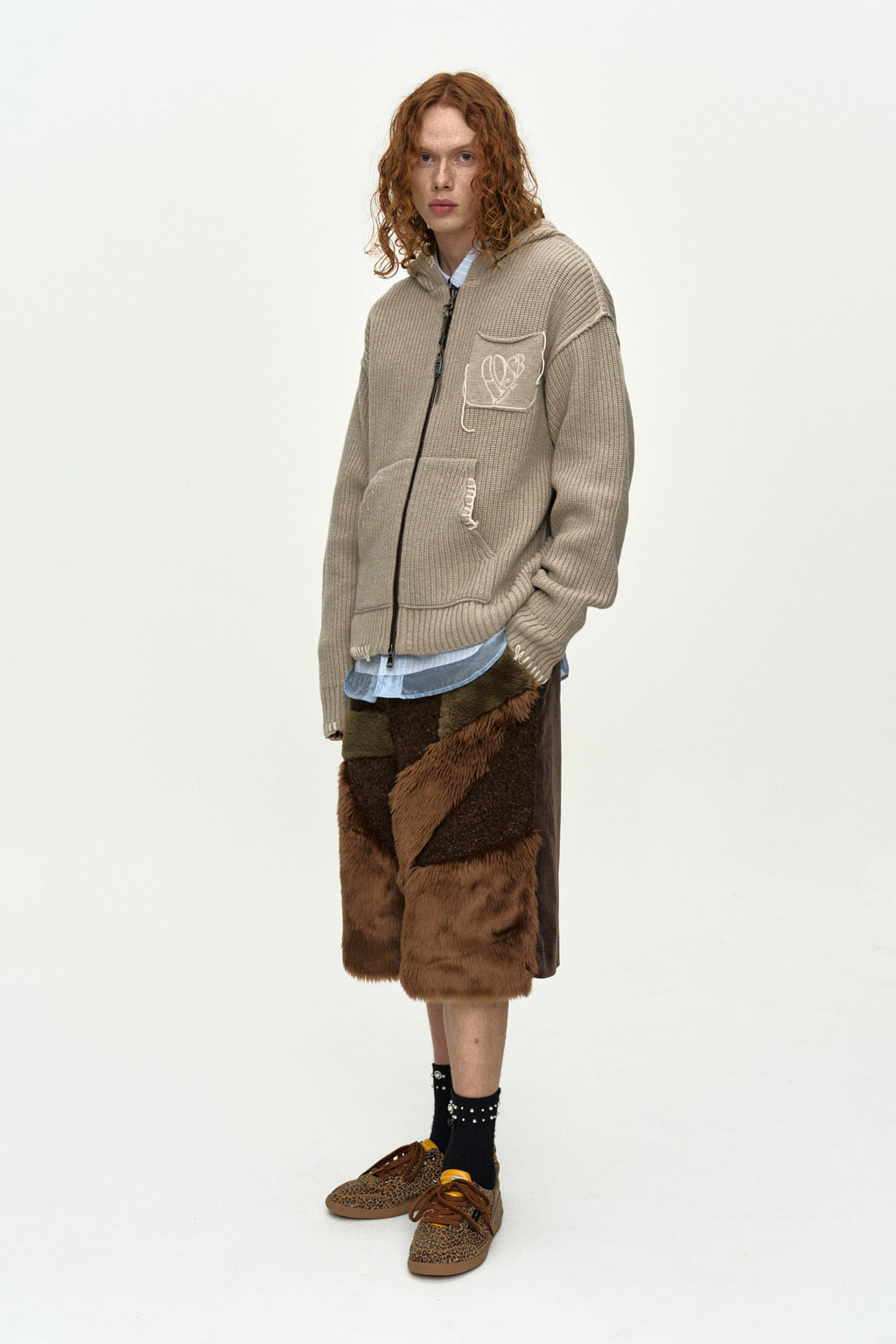Andersson Bell - Faux Fur Patchwork Shorts (Brown) product image 2 | TRAB K-Fashion Australia