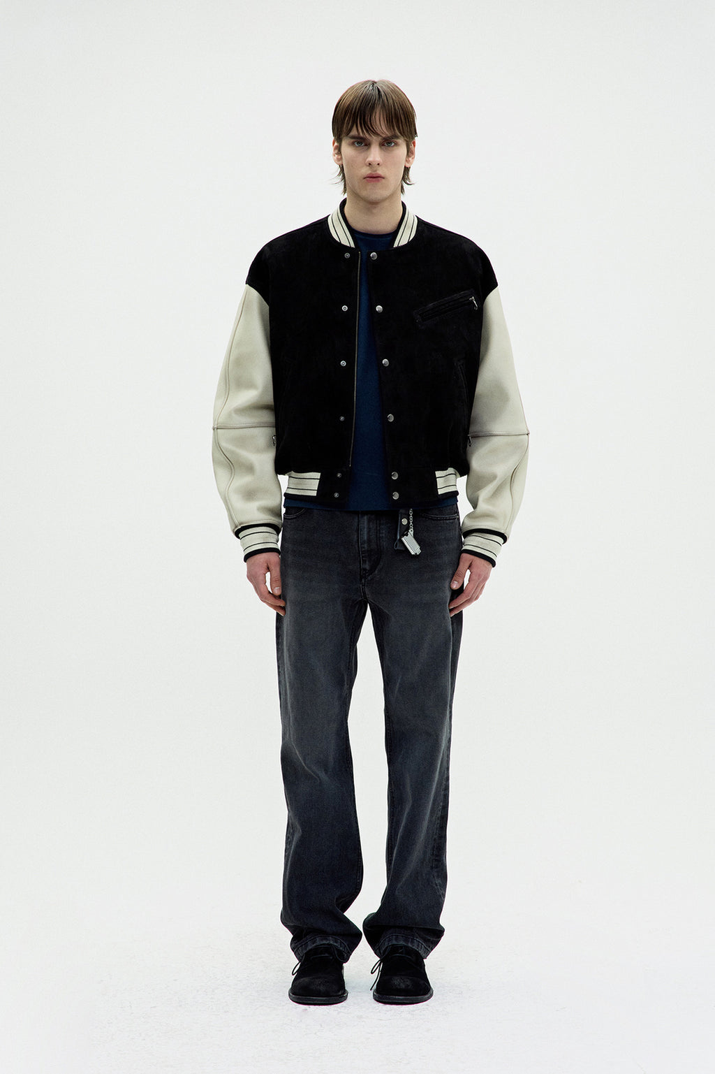 Coor - Mixed Leather Varsity Jumper (Black) product image 2 | TRAB K-Fashion Australia