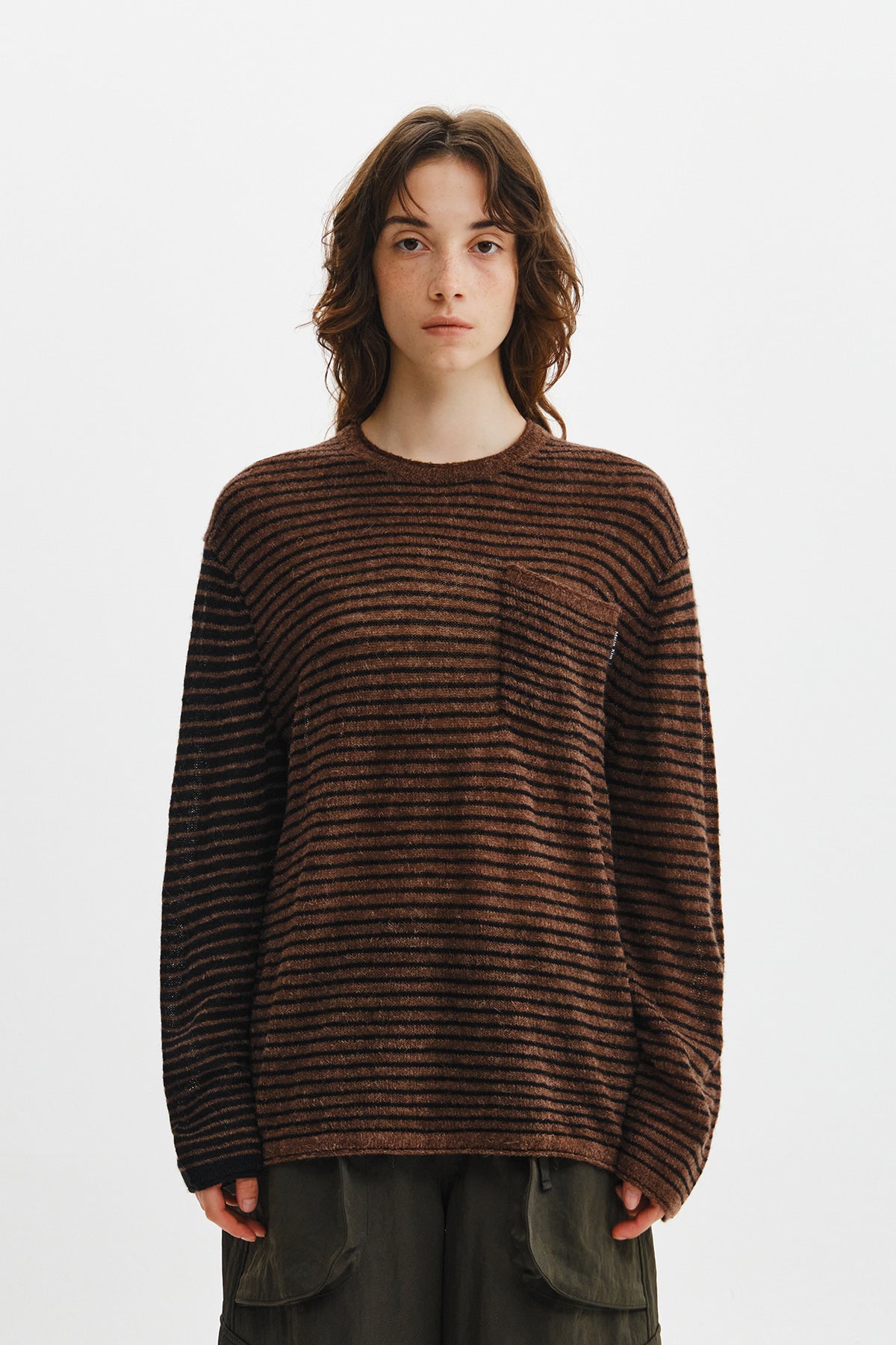 Matin Kim - Multi Stripe Alpaca Blended Knit Pullover (Brown) product image 6 | TRAB K-Fashion Australia