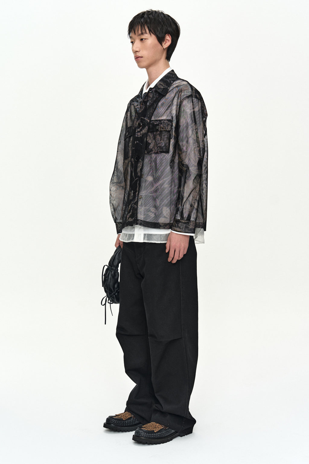 Andersson Bell - Karim Sheer Flower Printed Over Shirt (Black/Beige) product image 2 | TRAB K-Fashion Australia