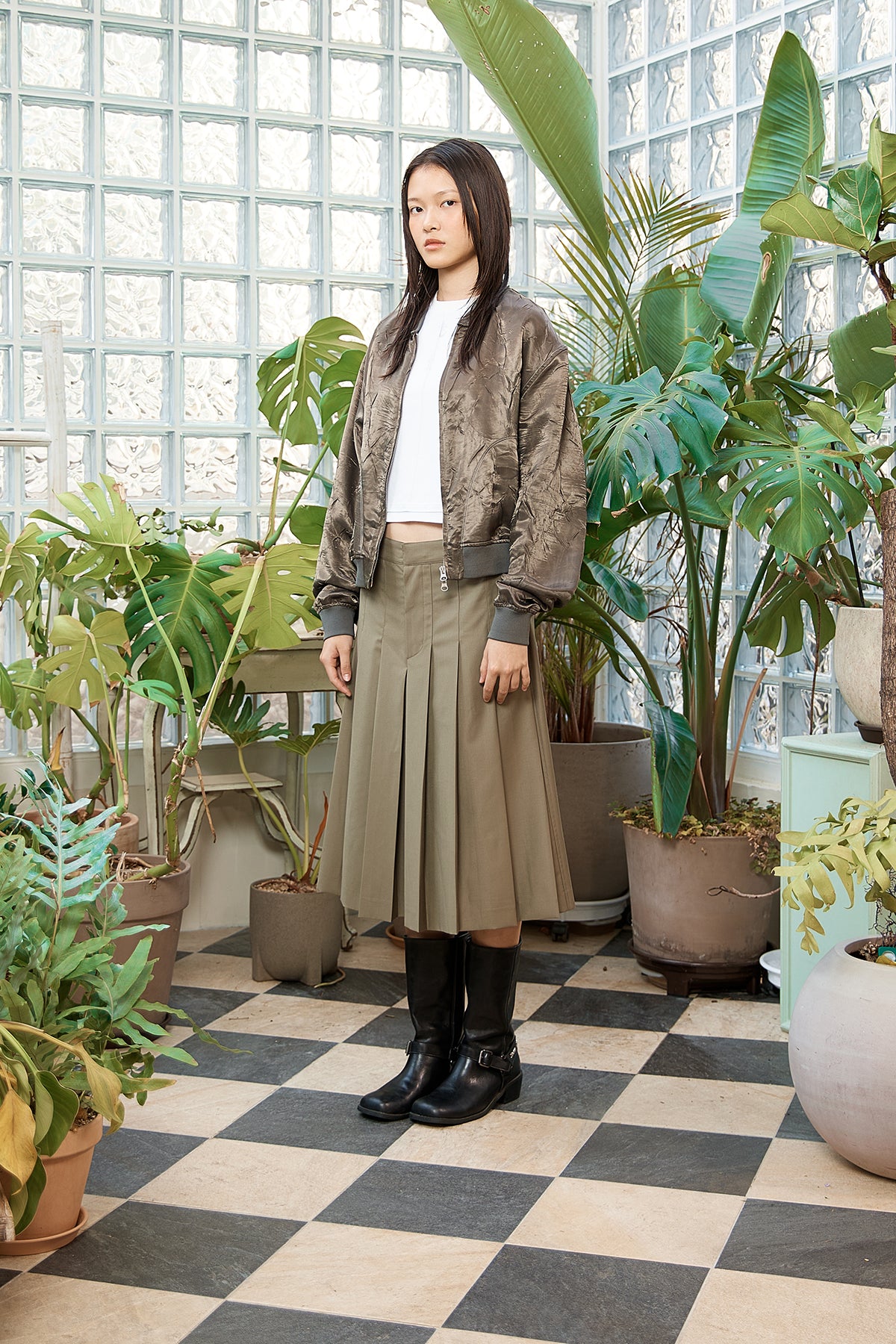 Matin Kim - Back Logo Crinkle Blouson (Khaki) product image 7 | TRAB K-Fashion Australia