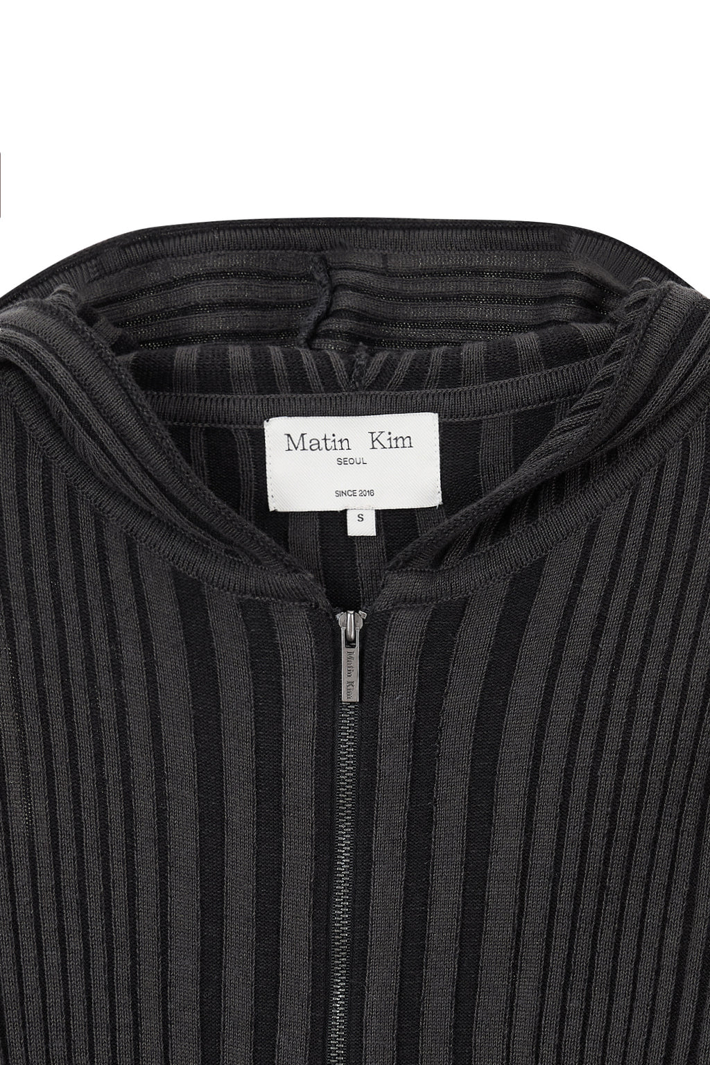 Matin Kim - Logo Point Damage Slim Hoody Cardigan (Charcoal) product image 3 | TRAB K-Fashion Australia