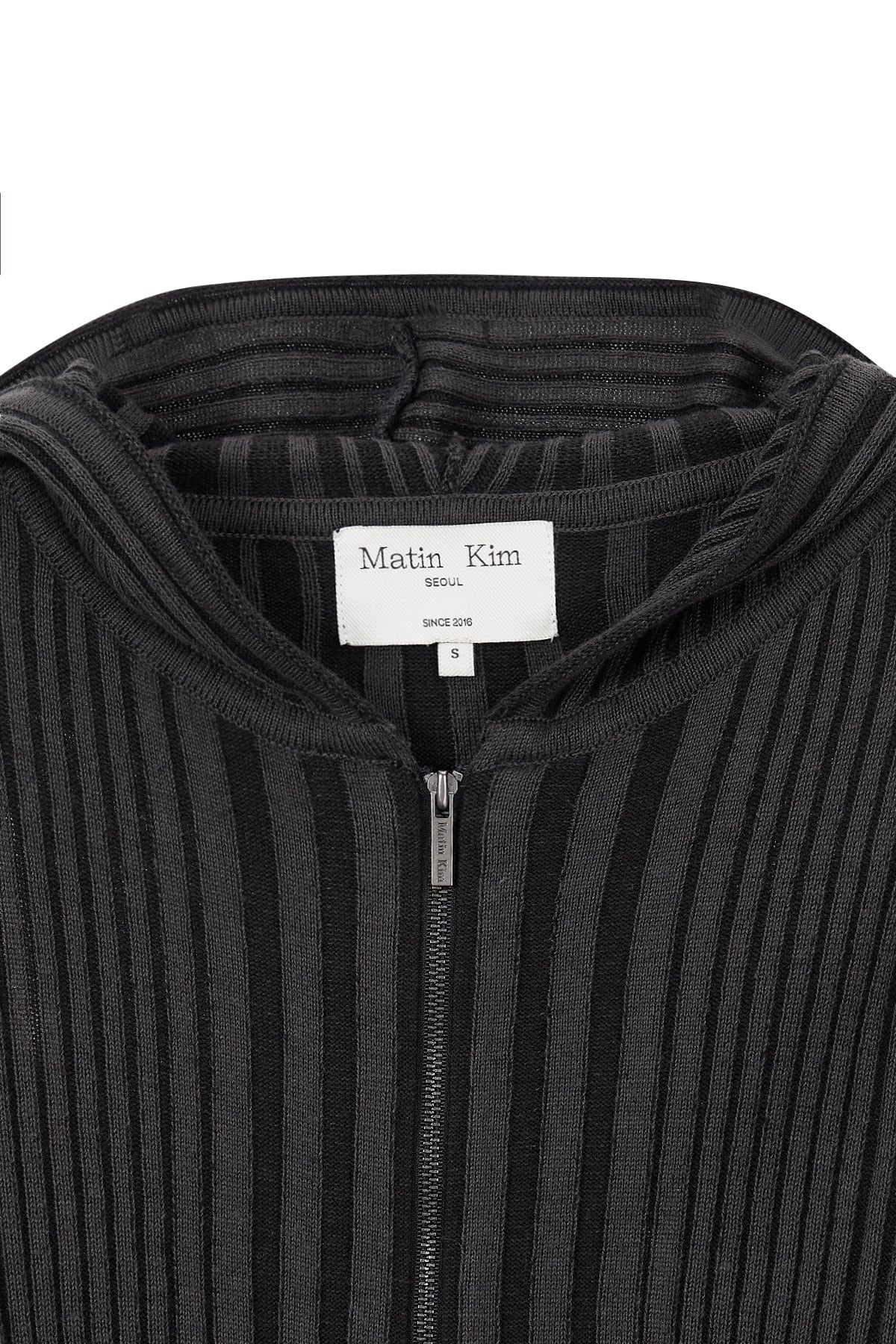 Matin Kim - Logo Point Damage Slim Hoody Cardigan (Charcoal) product image 3 | TRAB K-Fashion Australia