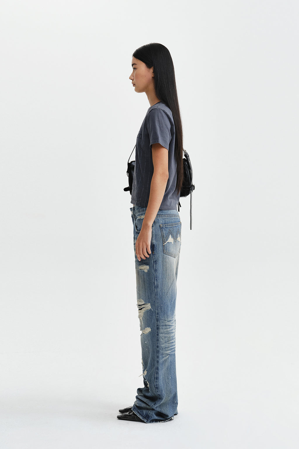 Matin Kim - Washed Logo Full Pintuck Top (Smoke Blue) product image 7 | TRAB K-Fashion Australia