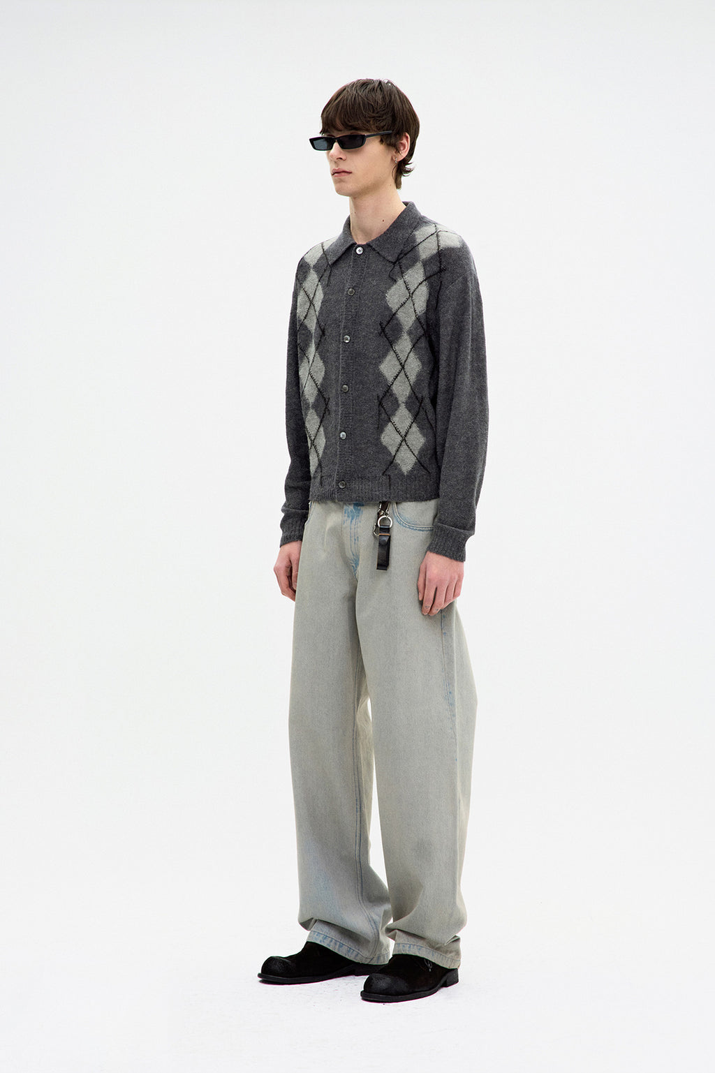 Coor - Inside Out Argyle Collar Cardigan (Melange Gray) product image 3 | TRAB K-Fashion Australia