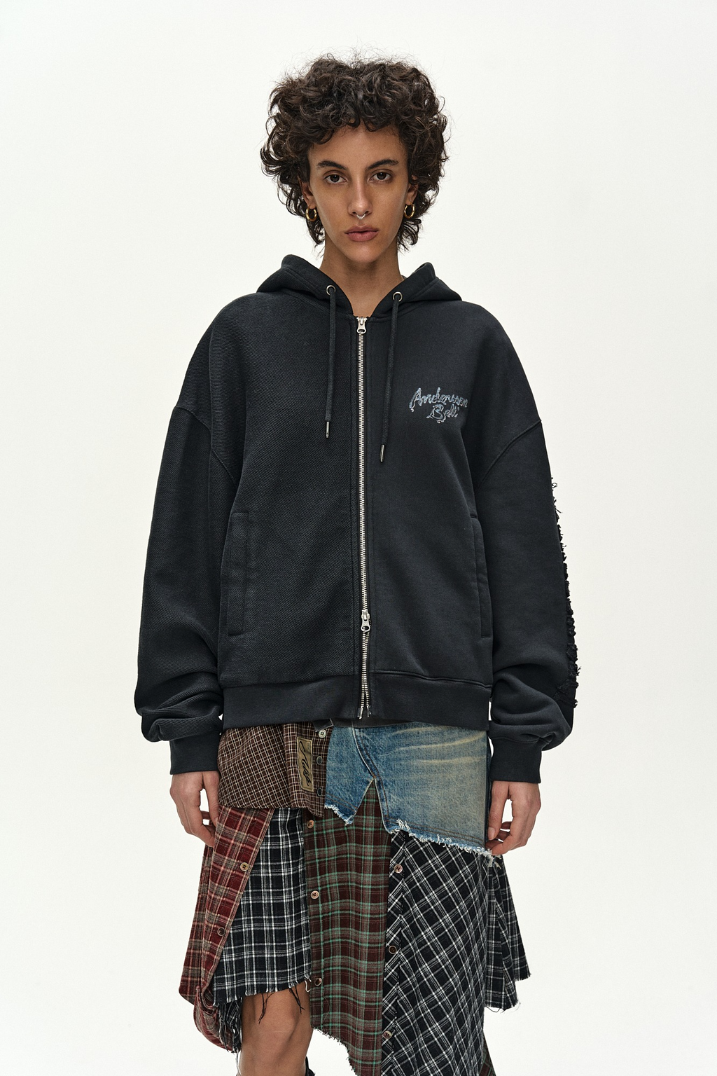 Andersson Bell - (essential) Unisex Patchwork Liquid Logo Hood Zip-Up (charcoal) (Charcoal) product image 1 | TRAB K-Fashion Australia