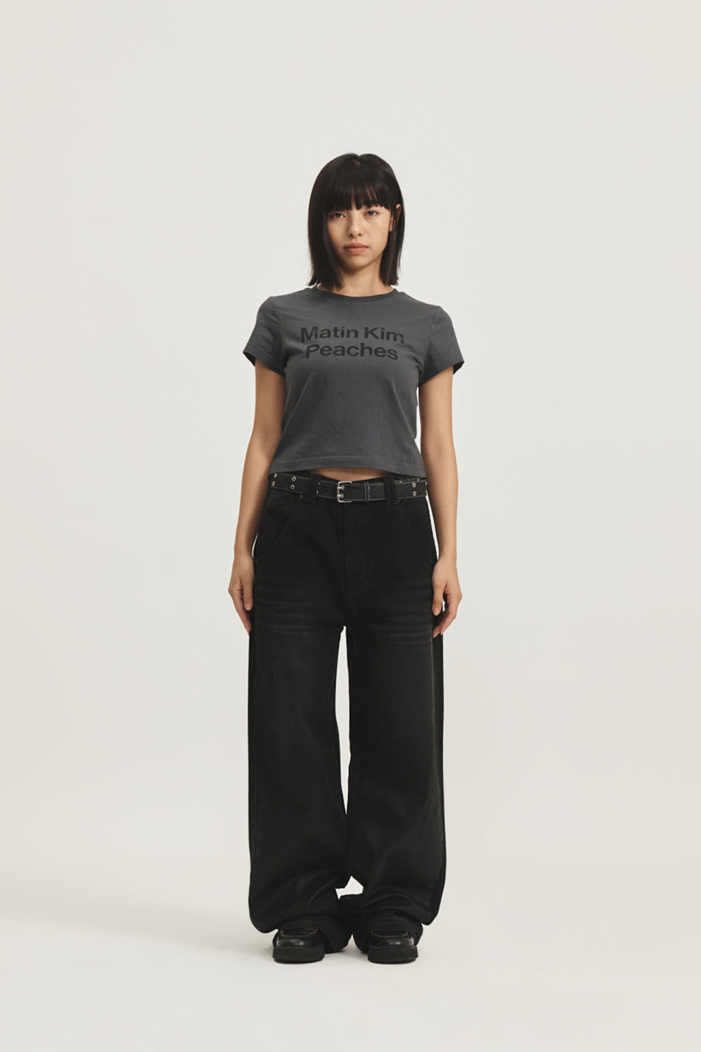 Matin Kim - Peaches Logo Graphic Crop Top (Charcoal) product image 9 | TRAB K-Fashion Australia