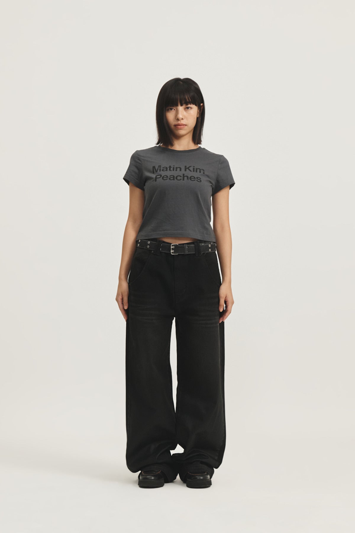Matin Kim - Peaches Logo Graphic Crop Top (Charcoal) product image 9 | TRAB K-Fashion Australia