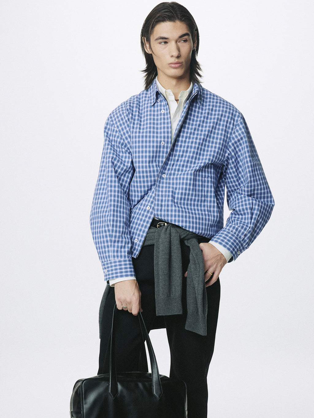 Tonywack - Checked Cotton Button-Down Blouson (Blue) product image 4 | TRAB K-Fashion Australia