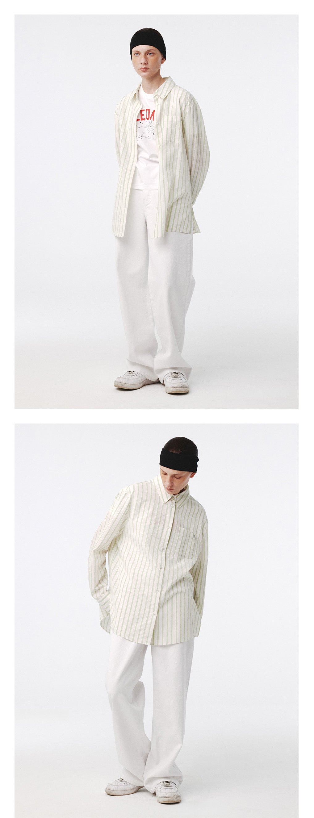 Kijun - Textured Cotton Stripe Shirt (Light Green) product image 1 | TRAB K-Fashion Australia