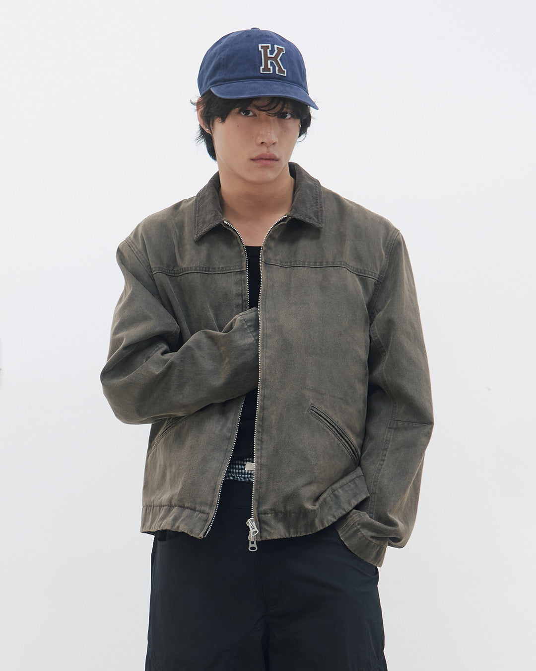 Kijun - Washed Leather Work Jacket (Khaki Brown) product image 1 | TRAB K-Fashion Australia