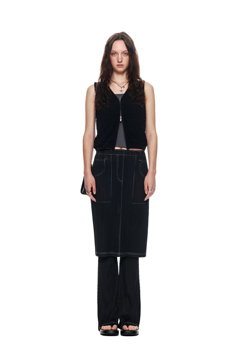Matin Kim - Pleats Stitch Layered Skirt (Black) product image 10 | TRAB K-Fashion Australia