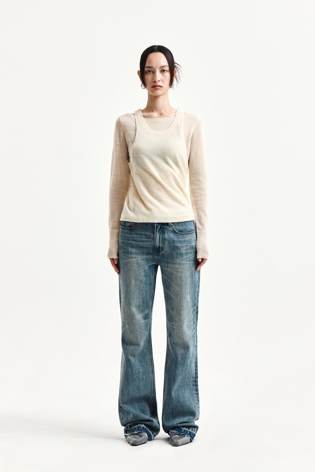 Matin Kim - Washed Point Boots Cut Denim Pants (Blue) product image 5 | TRAB K-Fashion Australia