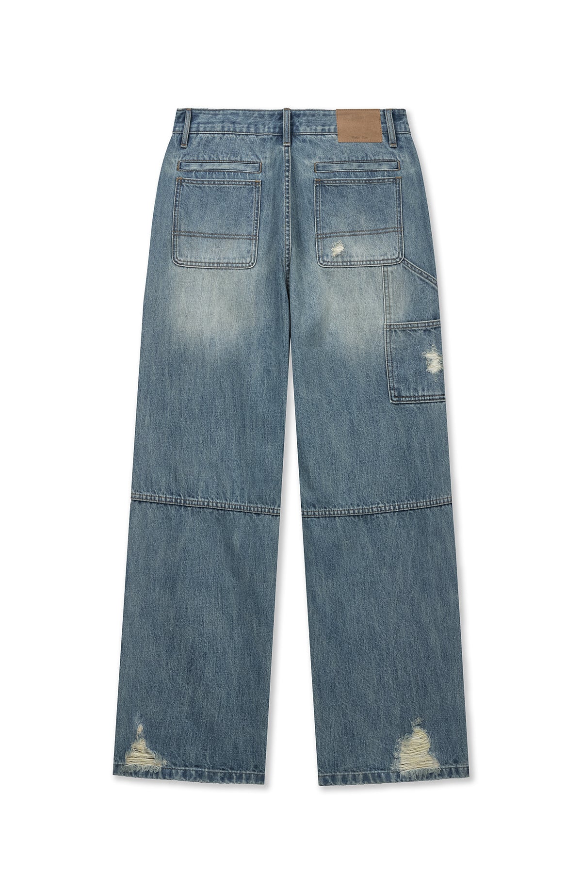 Matin Kim - Vintage Washed Double Knee Denim Pants (Blue) product image 2 | TRAB K-Fashion Australia