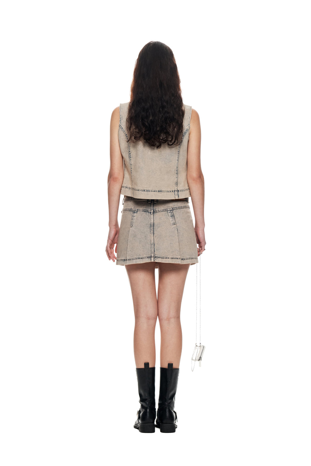 Matin Kim - Slim Zip Up Denim Vest (Beige) product image 7 | TRAB K-Fashion Australia