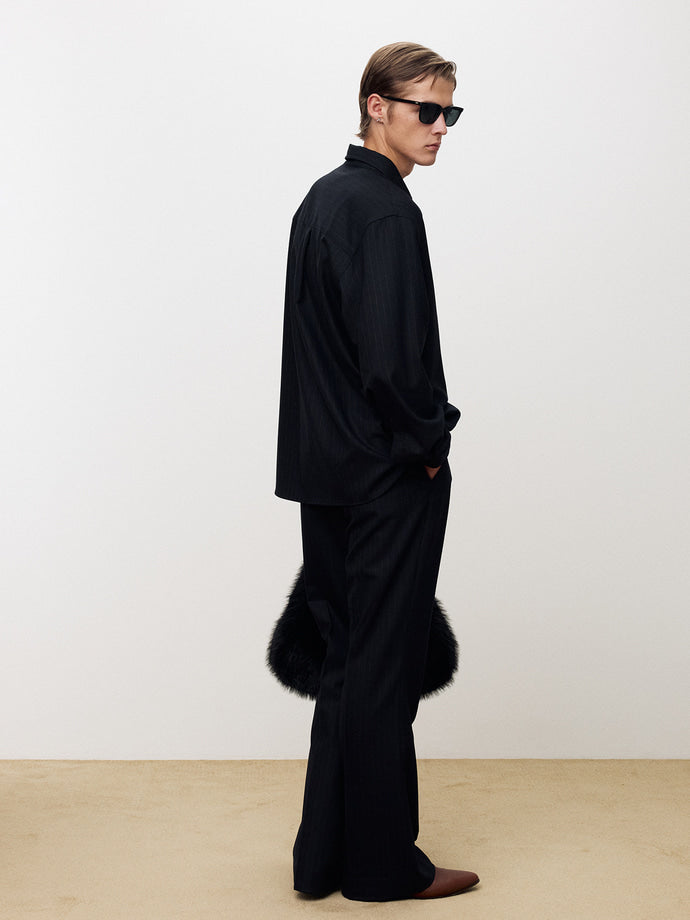 Tonywack - Wool Striped Relaxed Shirt (Navy Pinstripe) product image 7 | TRAB K-Fashion Australia