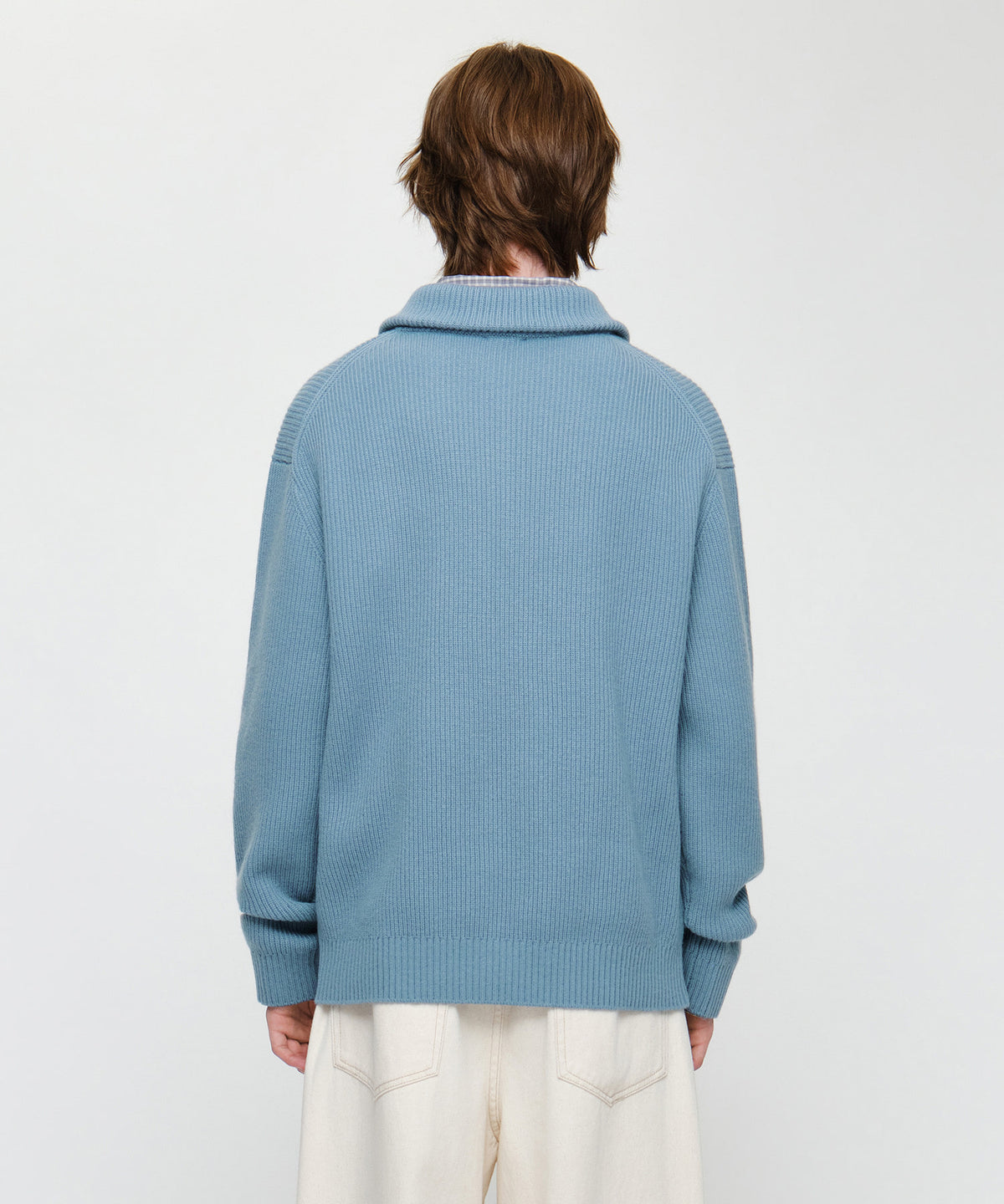 Marithe & Francois Girbaud - Small Classic Logo Oversized Half Zip-up Knit (Sky Blue) product image 3 | TRAB K-Fashion Australia