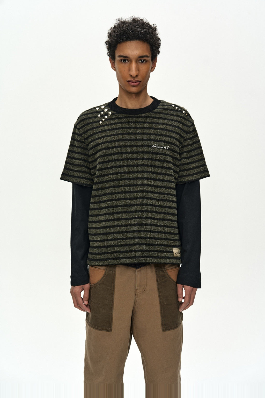 Andersson Bell - Unisex Studded Stripe Layered Sweater (black) (Black) product image 1 | TRAB K-Fashion Australia