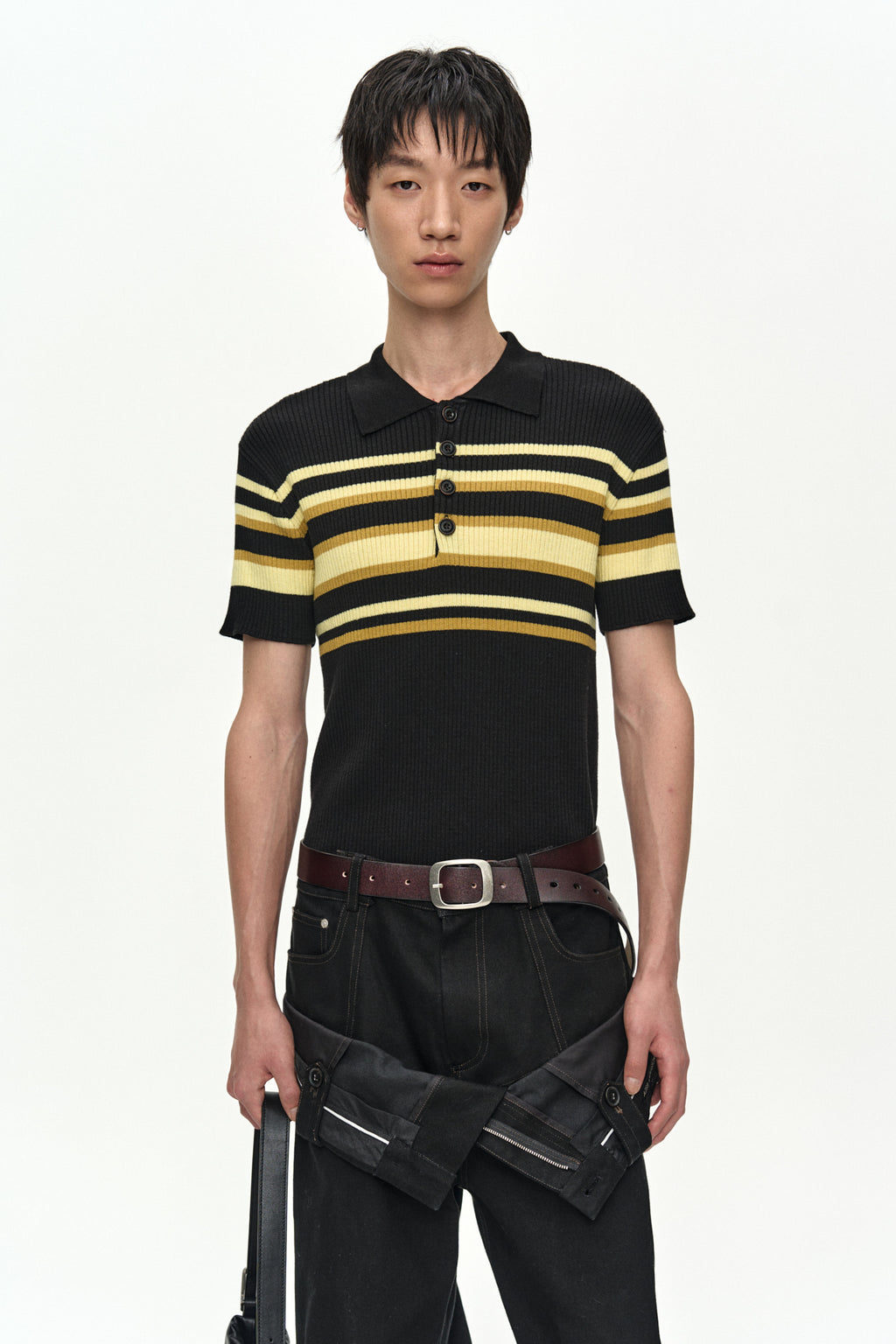 Andersson Bell - Pitt Stripe Polo Sweater (Black/Lemon) product image 5 | TRAB K-Fashion Australia