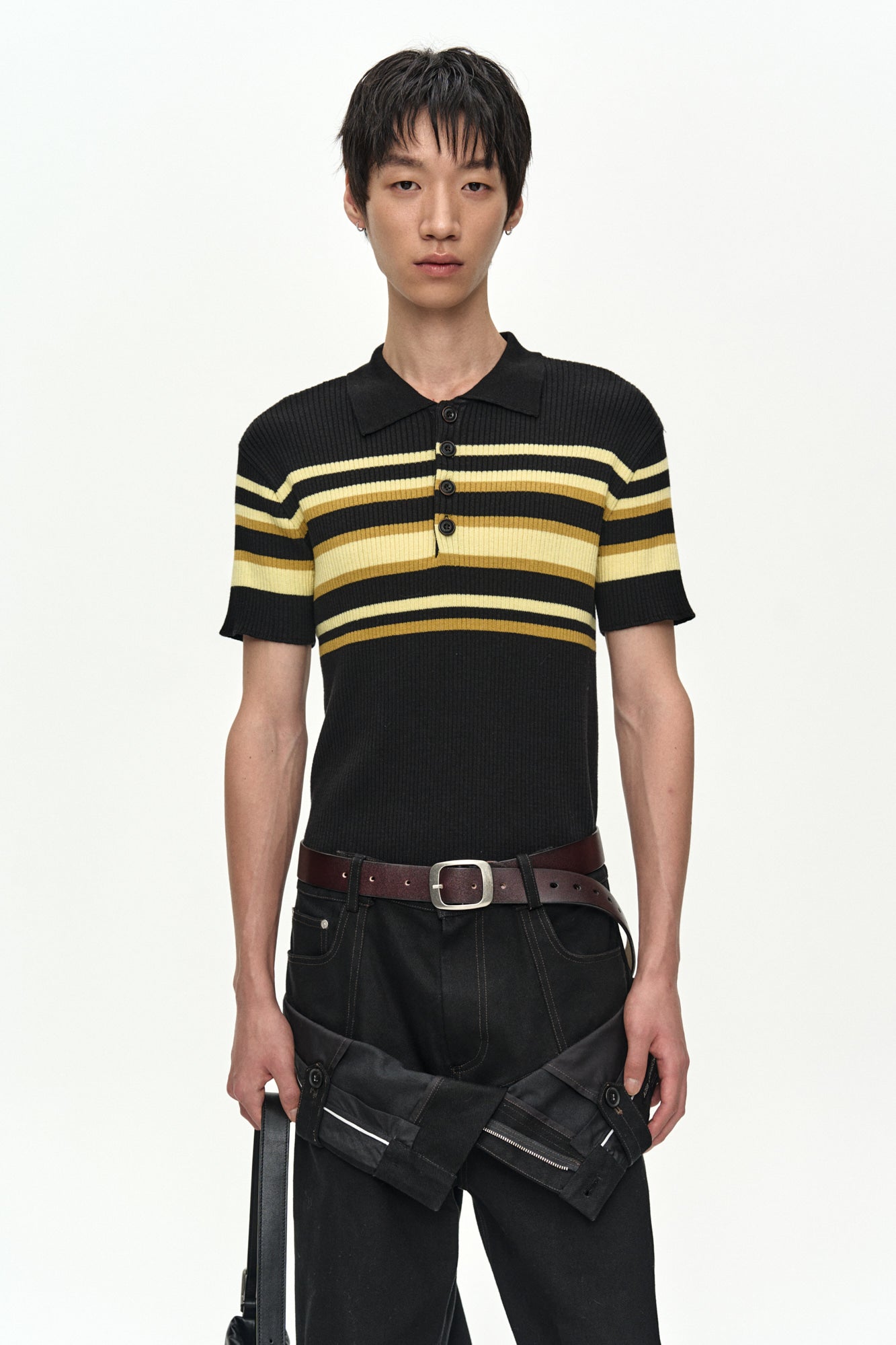 Andersson Bell - Pitt Stripe Polo Sweater (Black/Lemon) product image 5 | TRAB K-Fashion Australia