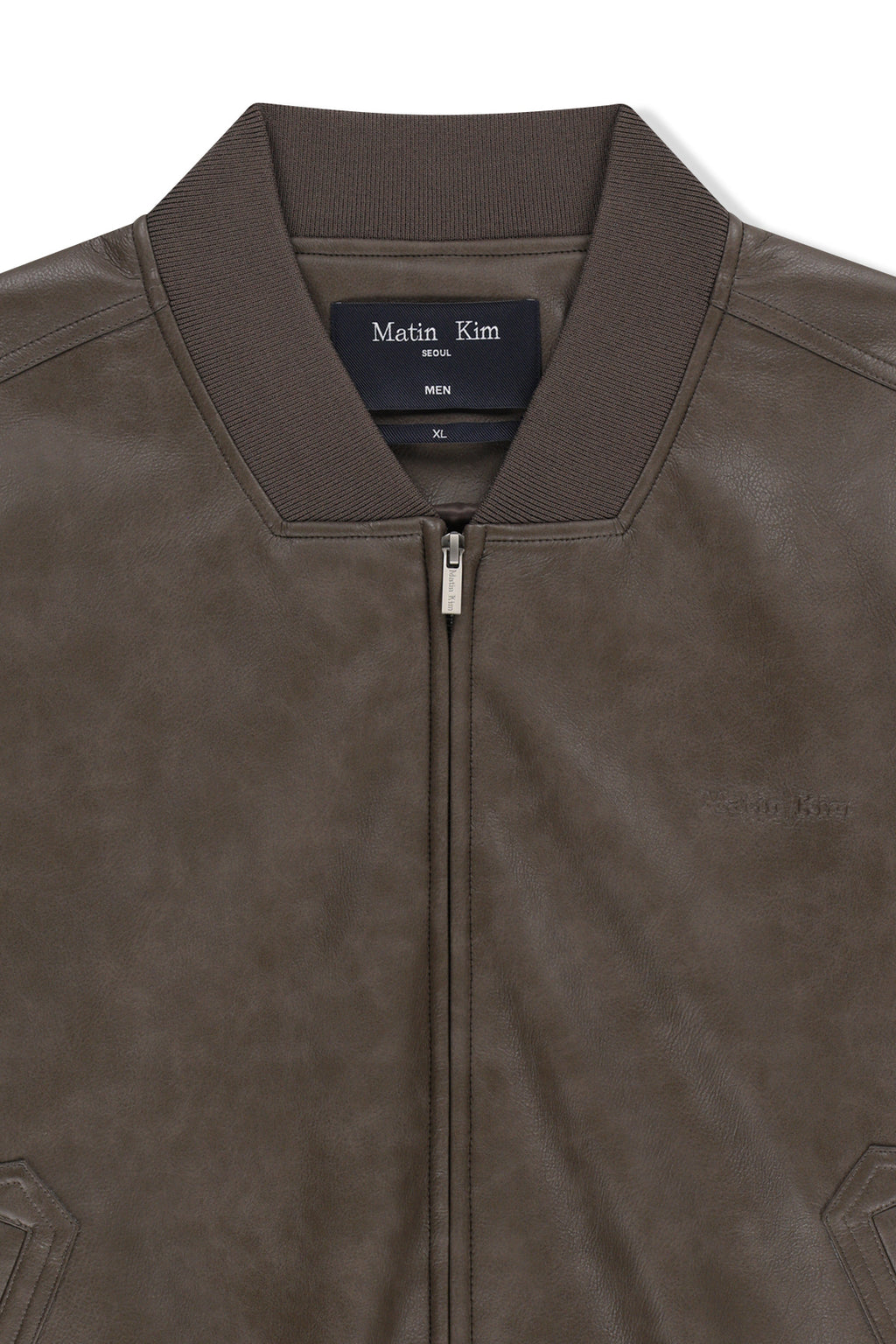 Matin Kim - Faux Leather Rib Collar Blouson (Brown) product image 3 | TRAB K-Fashion Australia
