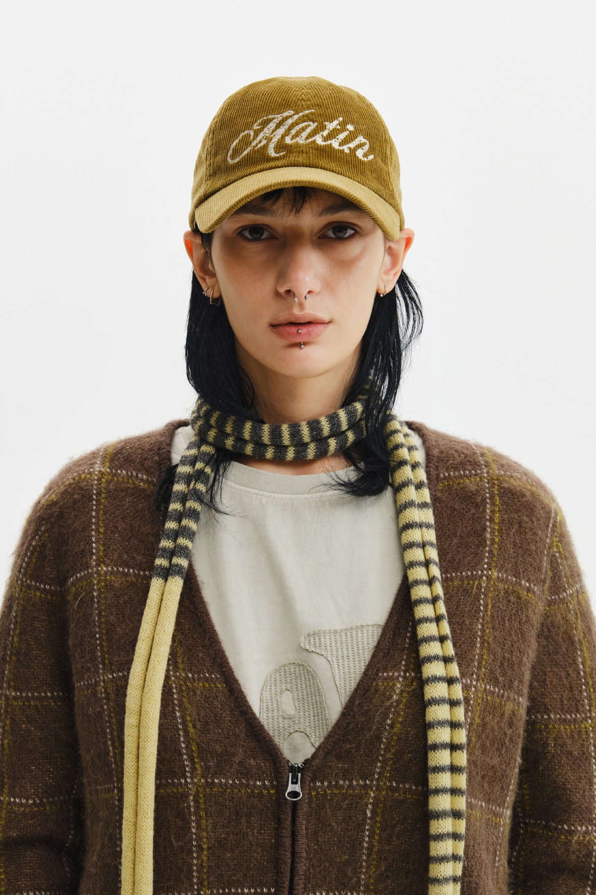 Matin Kim - Matin Cracked Script Corduroy Ball Cap (Khaki) product image 8 | TRAB K-Fashion Australia