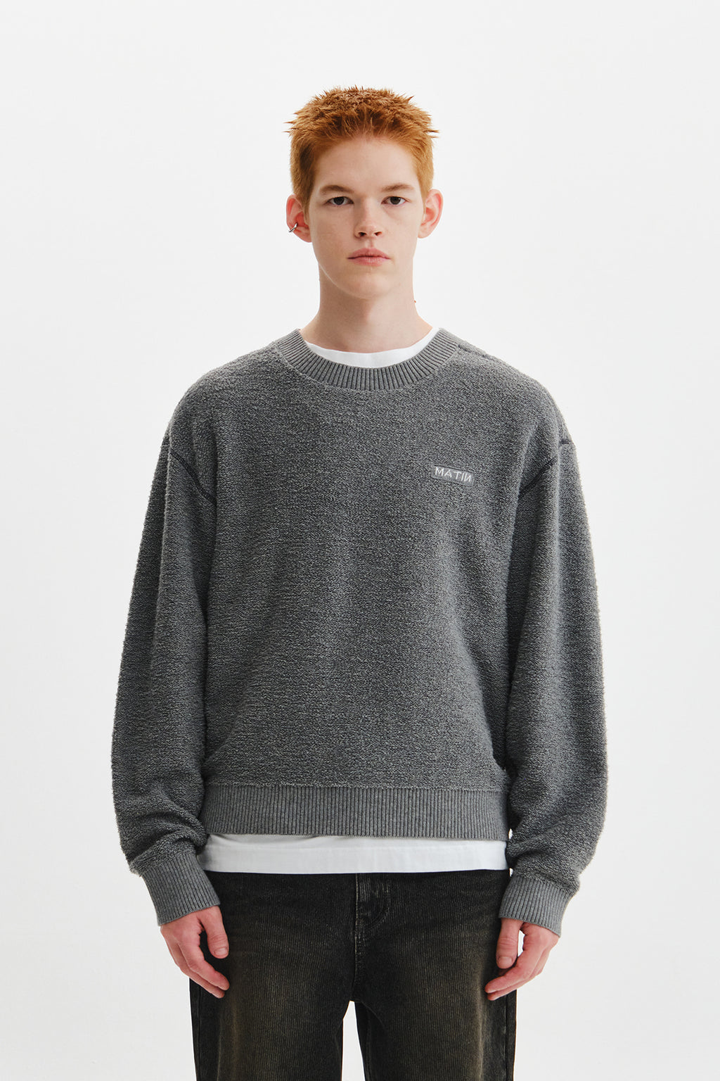 Matin Kim - Boucle Texture Knit Pullover (Grey) product image 7 | TRAB K-Fashion Australia