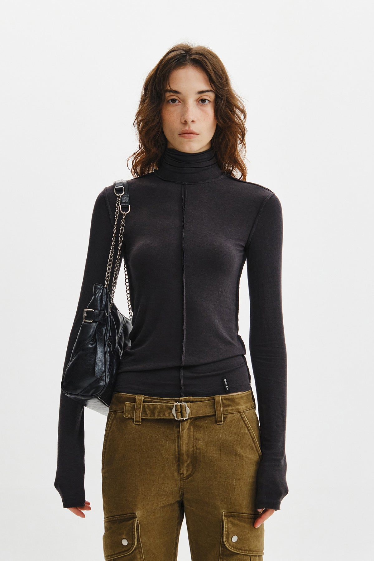 Matin Kim - Raw Cut High Neck Top (Charcoal) product image 12 | TRAB K-Fashion Australia