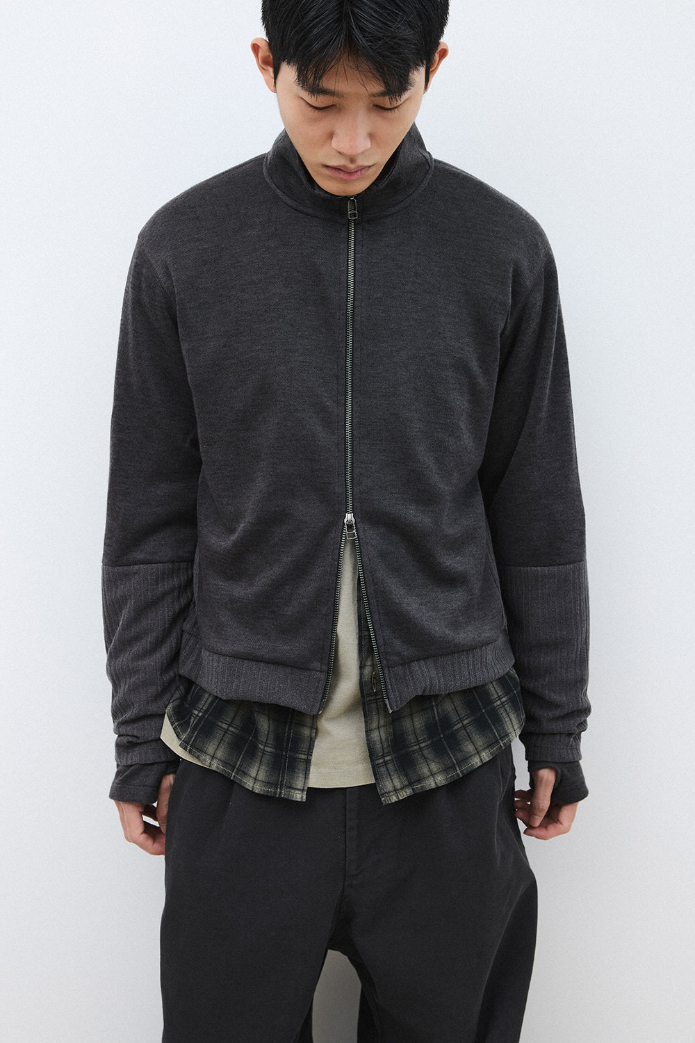 Hatchingroom - Double Sleeve Track Cardigan Dark (Khaki) product image 5 | TRAB K-Fashion Australia