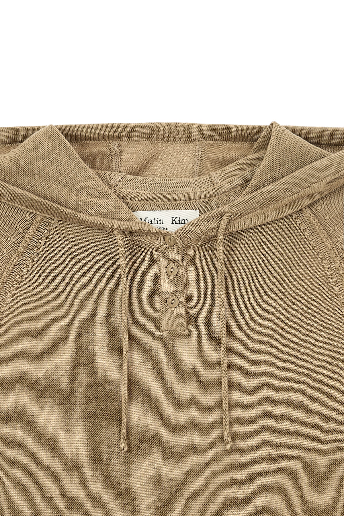 Matin Kim - Button Hoody Raglan Knit Top (Khaki) product image 3 | TRAB K-Fashion Australia