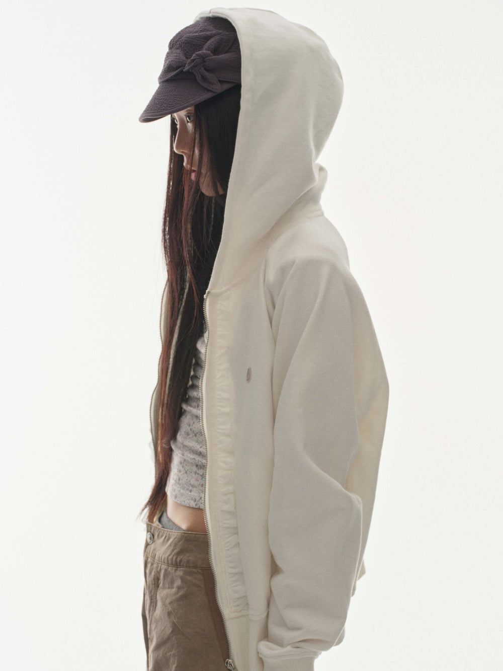 Coyseio - Ruffle Lace Hood Zip-Up (White) | TRAB K-Fashion Australia