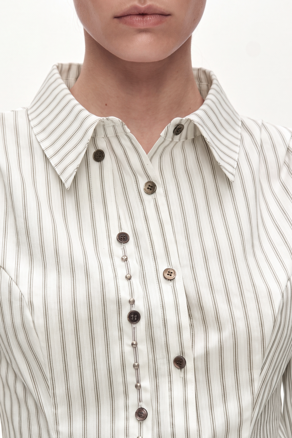Andersson Bell - Asymmetric Studded Stripe Shirt (white) (White) product image 5 | TRAB K-Fashion Australia