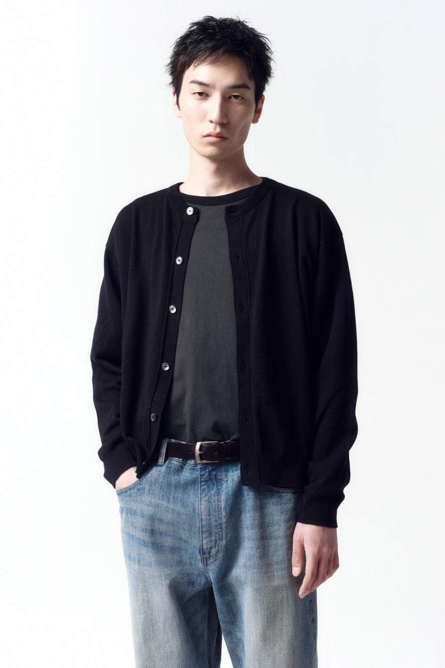 Insilence - Wool Blend Round Neck Cardigan (Black) product image 2 | TRAB K-Fashion Australia