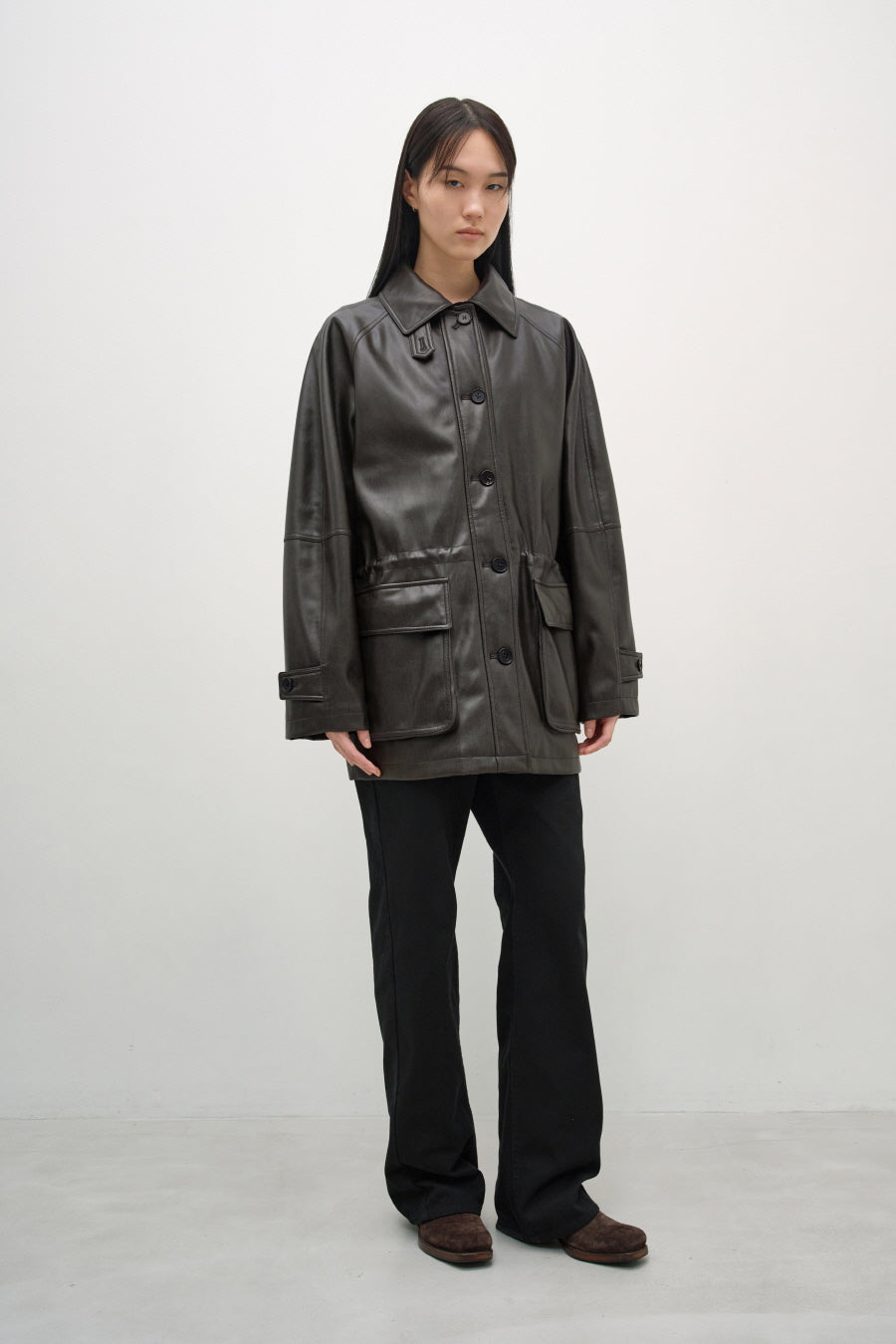 Insilence - Vintage Padded Faux Leather Coat (Washed Brown) product image 4 | TRAB K-Fashion Australia