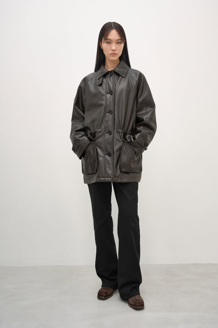 Insilence - Vintage Padded Faux Leather Coat (Washed Brown) product image 3 | TRAB K-Fashion Australia