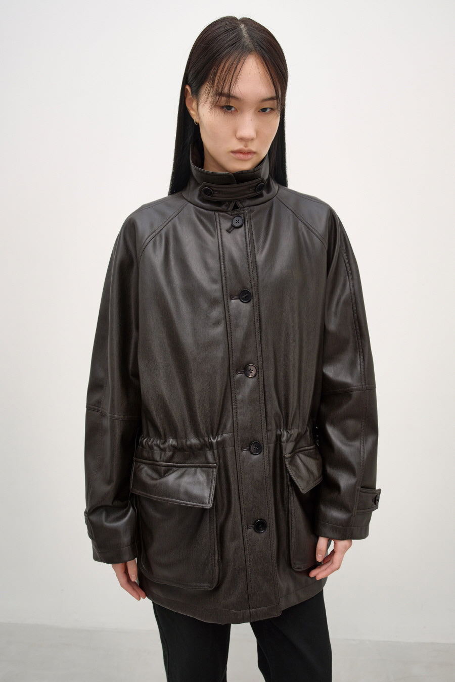Insilence - Vintage Padded Faux Leather Coat (Washed Brown) product image 1 | TRAB K-Fashion Australia