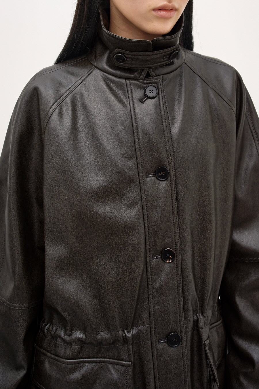 Insilence - Vintage Padded Faux Leather Coat (Washed Brown) product image 2 | TRAB K-Fashion Australia