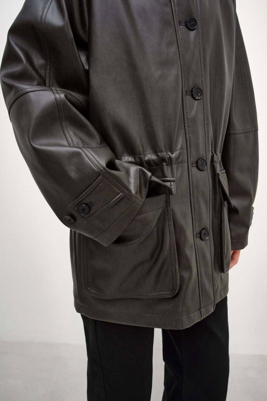 Insilence - Vintage Padded Faux Leather Coat (Washed Brown) product image 5 | TRAB K-Fashion Australia