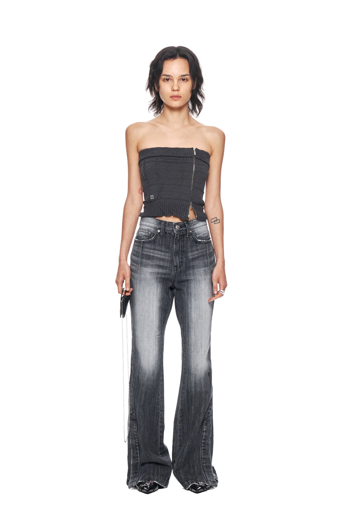 Matin Kim - Side Snap Boots Cut Denim Pants (Grey) product image 5 | TRAB K-Fashion Australia
