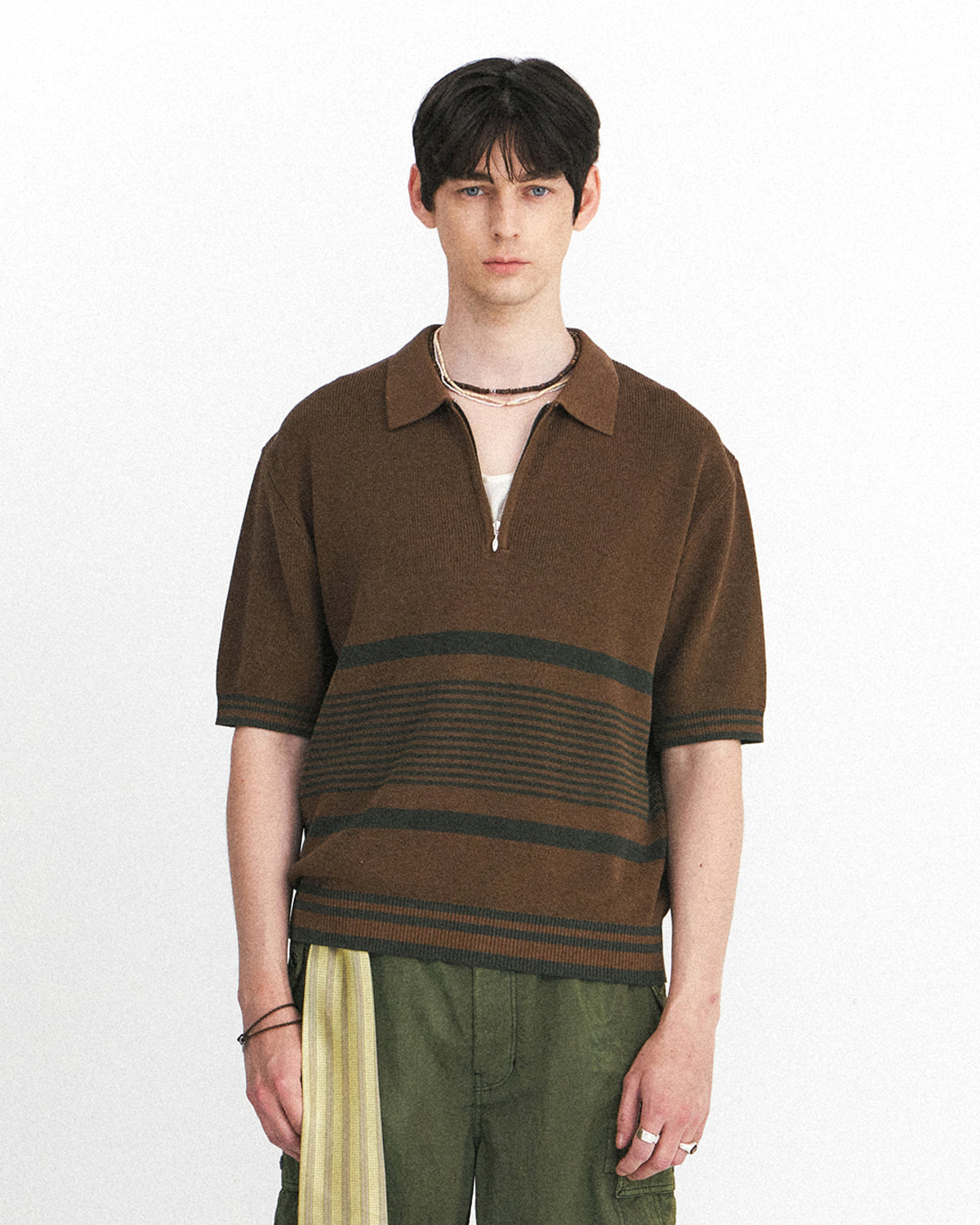 Eastlogue - Border Half Zip Up Knit (Cocoa & Olive) product image 2 | TRAB K-Fashion Australia
