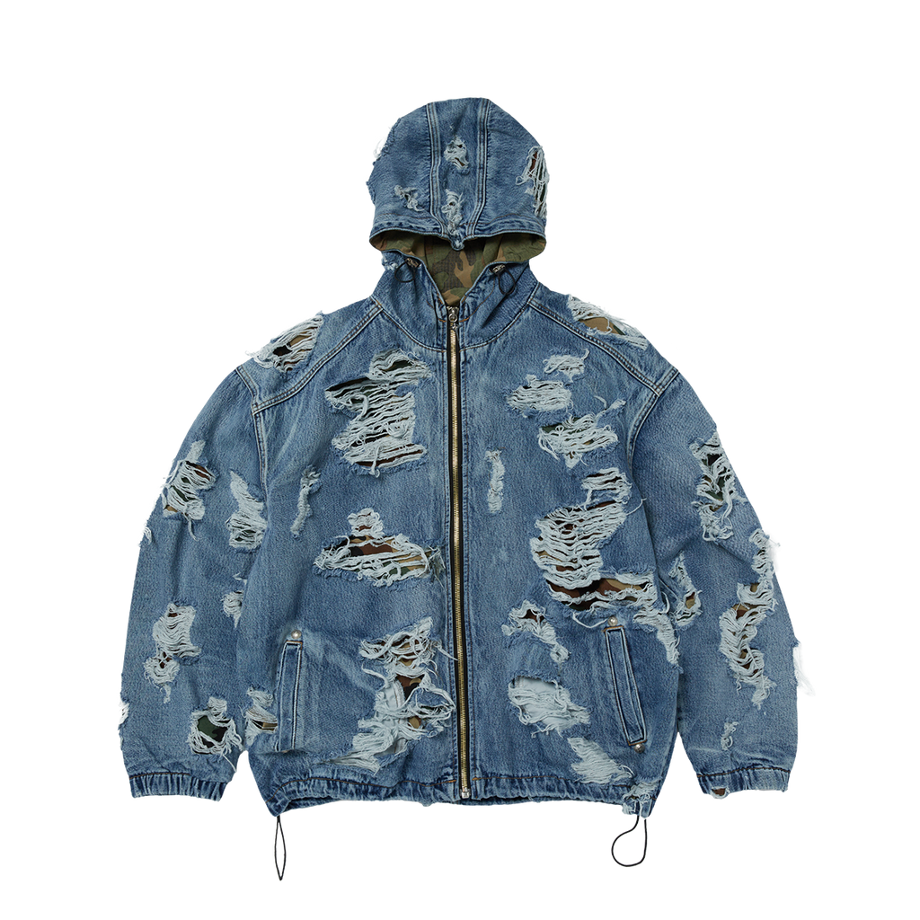 Thug Club - Hell Denim Camo Hooded Zip-Up (Blue) product image 1 | TRAB K-Fashion Australia