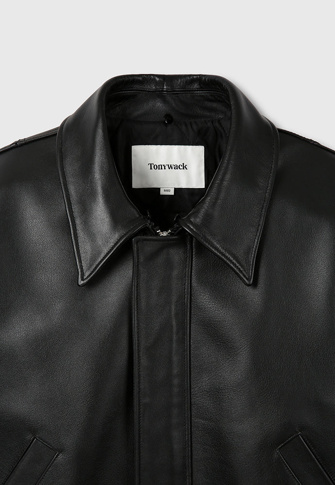 Tonywack - Shearling Collar Leather Bomber Jacket (Black) product image 14 | TRAB K-Fashion Australia