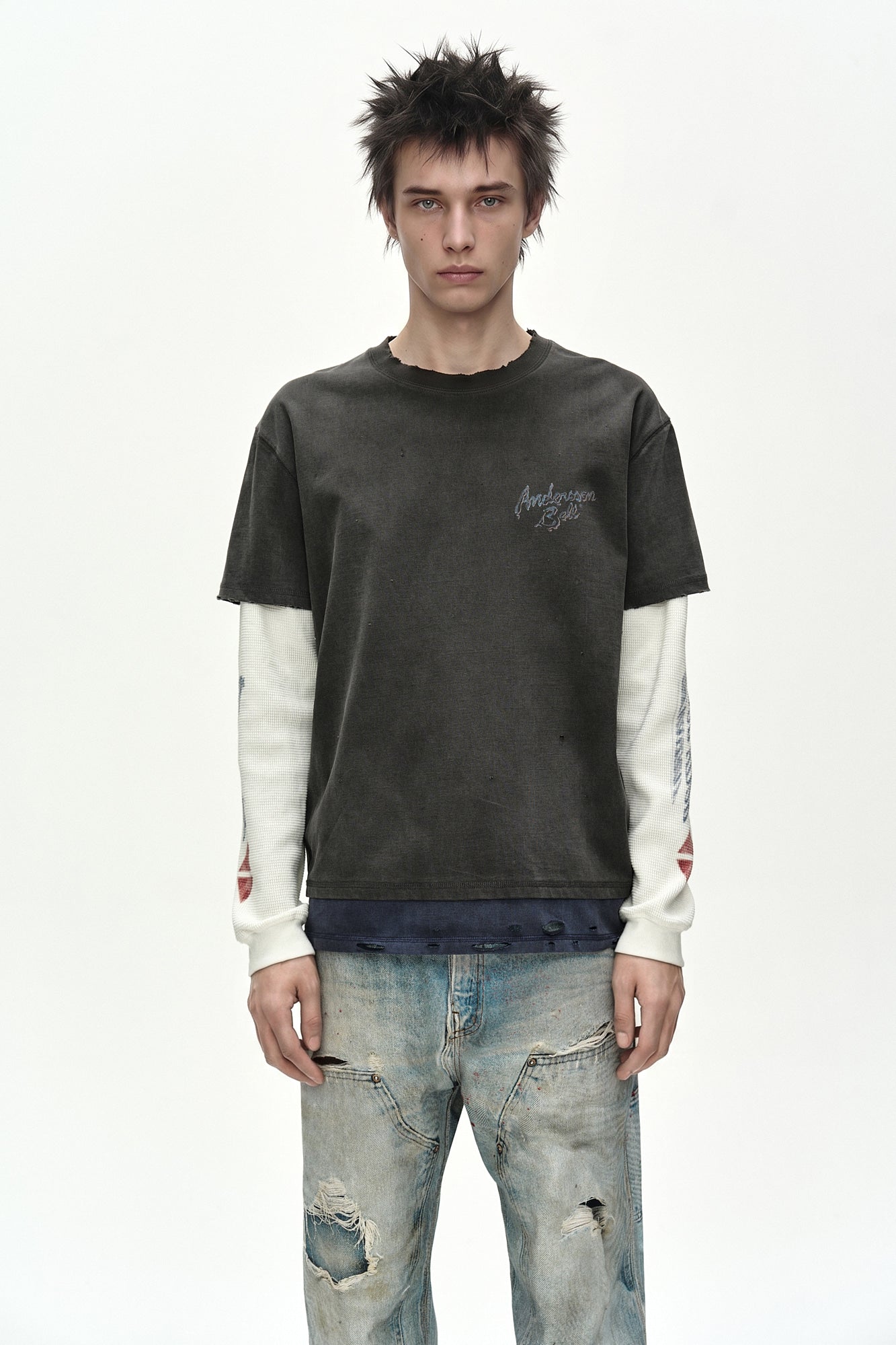 Andersson Bell - Distress Layered Long Sleeve T-Shirt (charcoal) (Charcoal) product image 4 | TRAB K-Fashion Australia