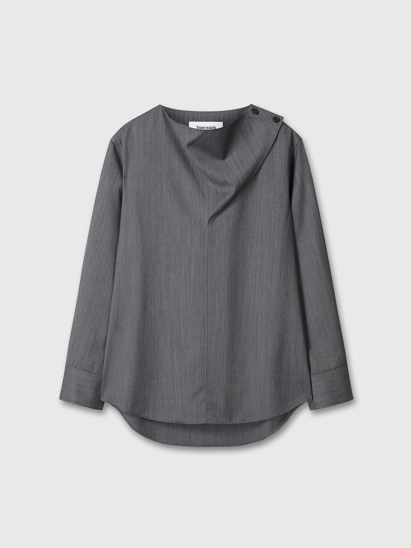 Tonywack - Herringbone Wool Cowl-Neck Blouse (Mid-Grey Herringbone) product image 10 | TRAB K-Fashion Australia