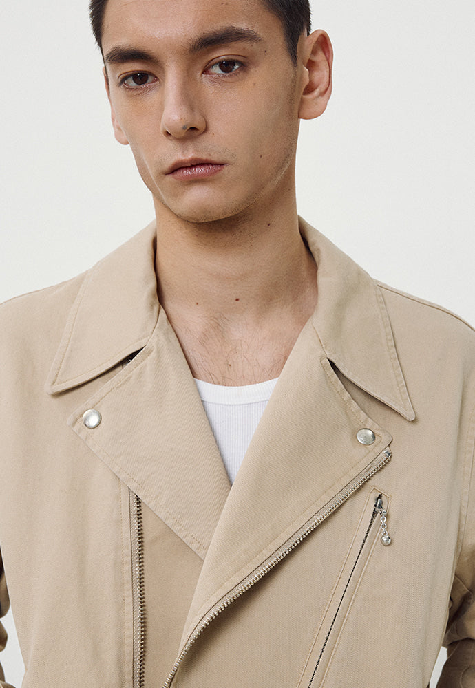 Tonywack - Garment-Washed Cotton Gabardine Biker Jacket (Faded Beige) product image 6 | TRAB K-Fashion Australia