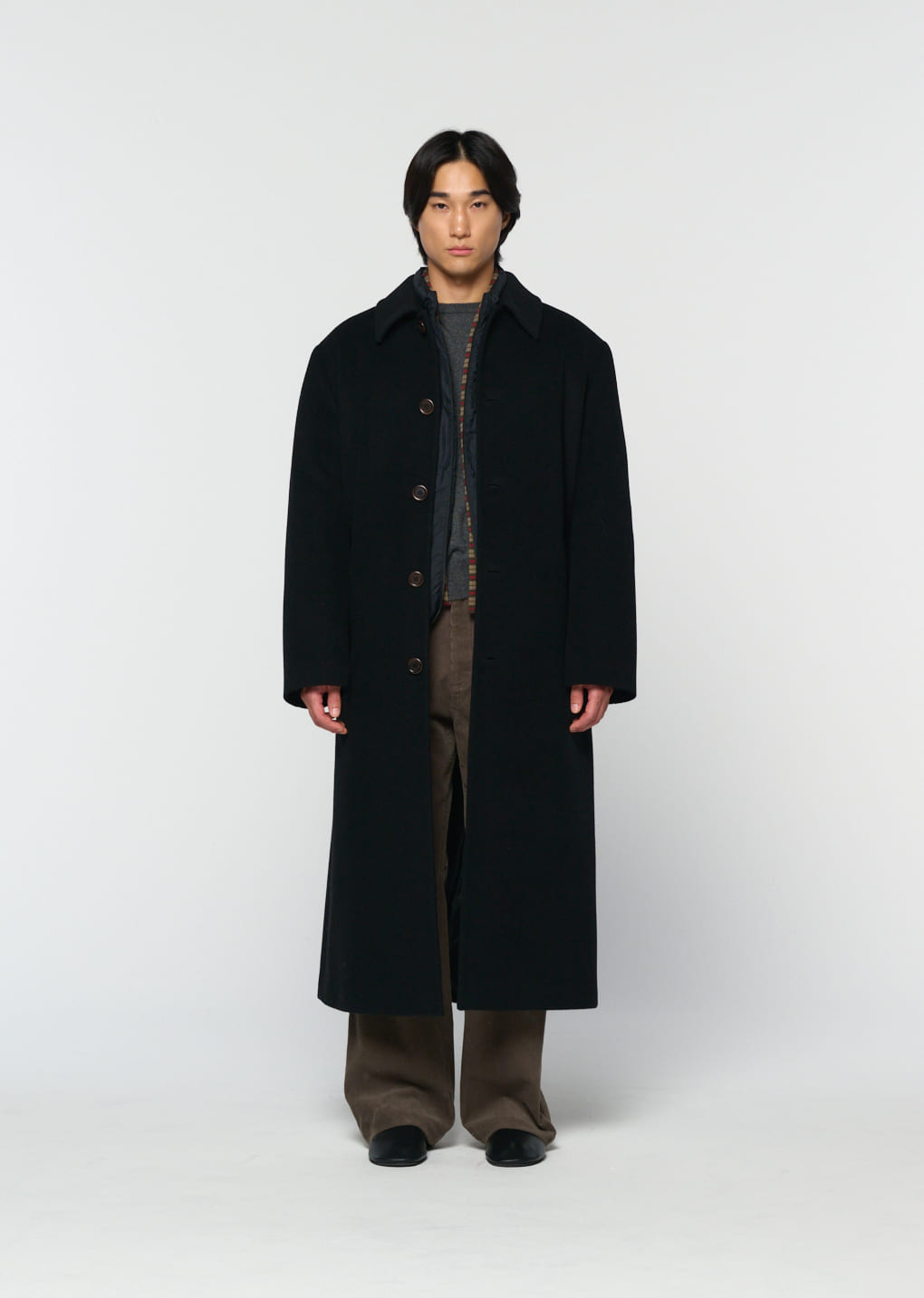 Amomento - men's single breasted long coat (Black) product image 2 | TRAB K-Fashion Australia
