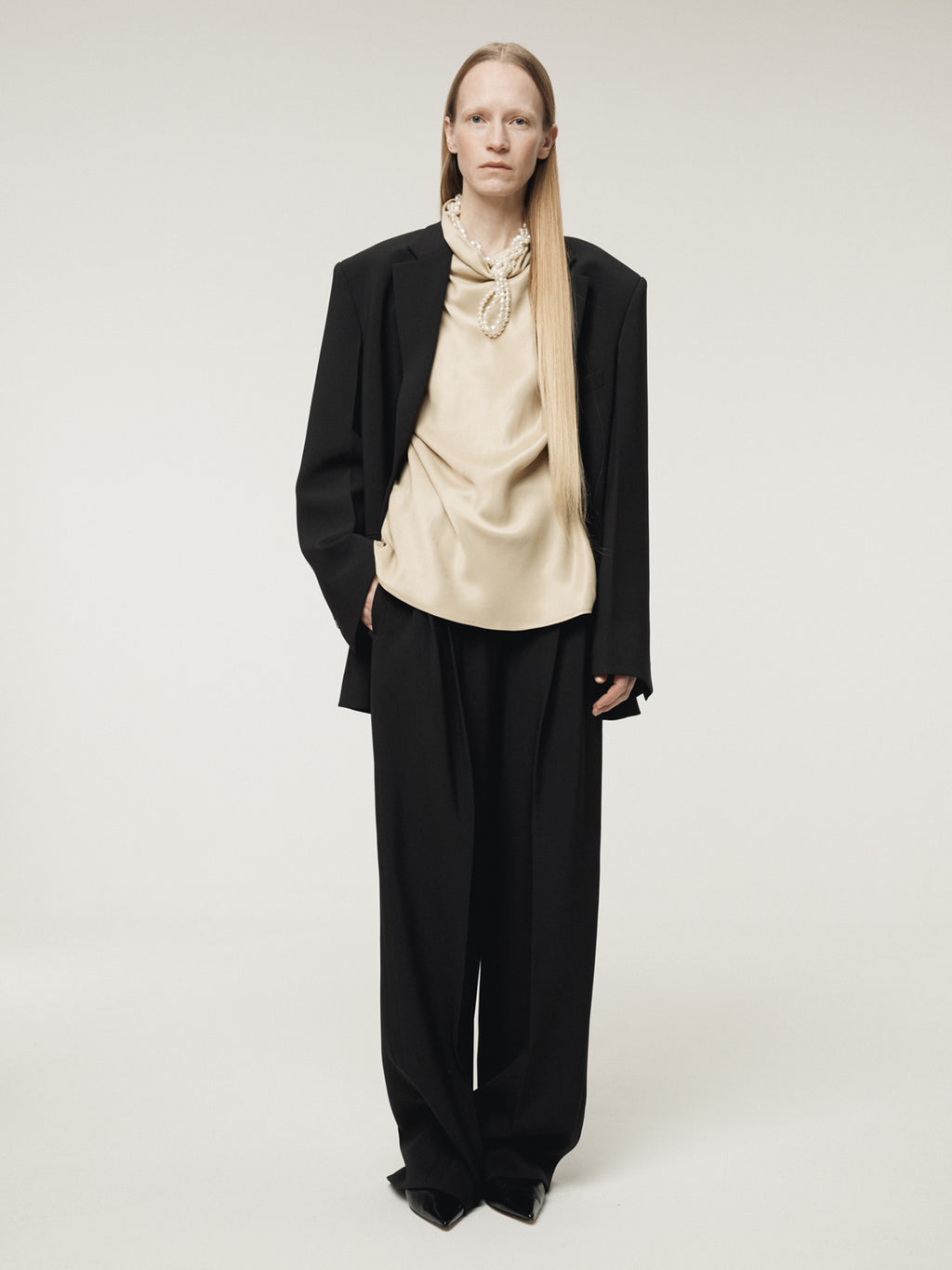 Recto - Cowl Neck Satin Blouse (Light Beige) product image 8 | TRAB K-Fashion Australia