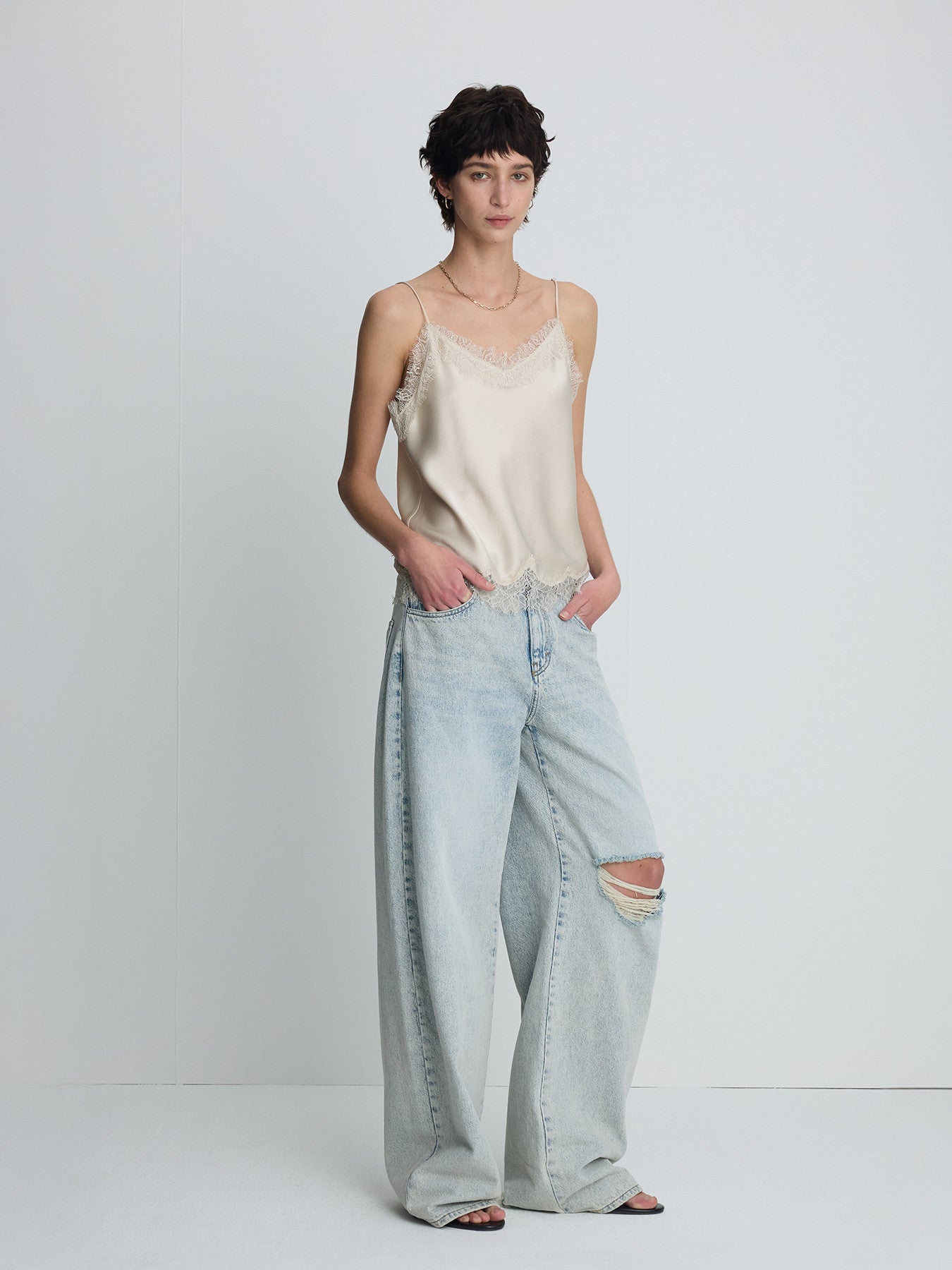 Tonywack - Distressed Wide-Leg Denim Jeans (Washed Light Blue) product image 2 | TRAB K-Fashion Australia