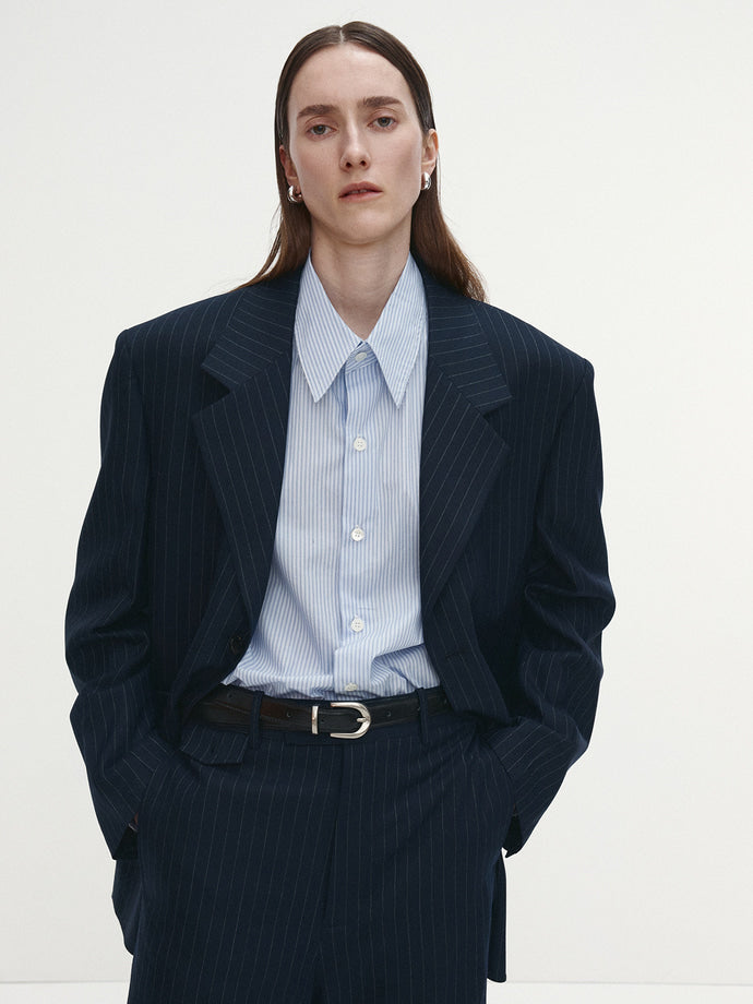 Tonywack - Striped Wool Oversized Tailored Jacket (Navy Pinstripe) product image 1 | TRAB K-Fashion Australia